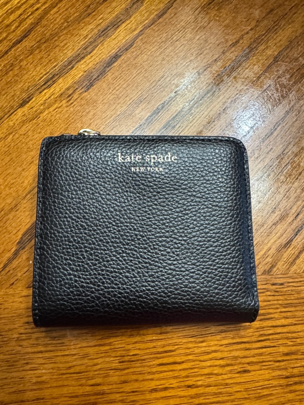kate spade Black Pebbled Leather Compact Zip Wallet